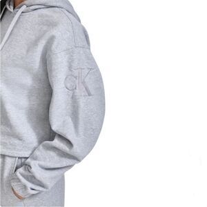 Calvin Klein Jeans Women's XXL Cotton Blend Relaxed Crop Logo Hoodie Gray NWT